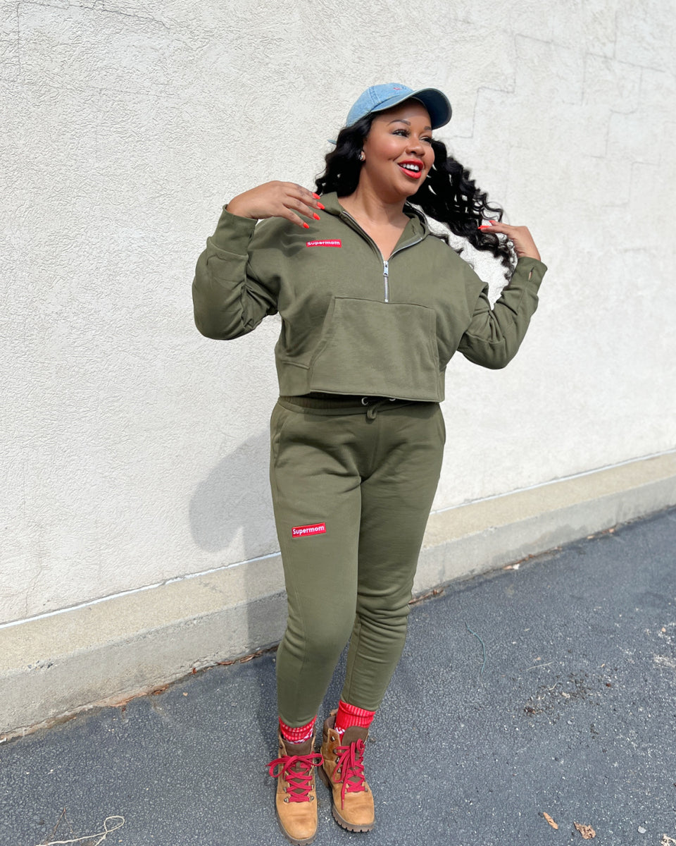 Supermom Army Green Half-Zip Hoodie – Supermom Culture