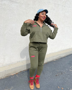 Supermom Army Green Half-Zip Hoodie