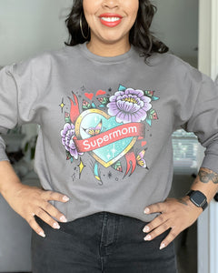 Supermom Tattoo Sweatshirt Charcoal Gray