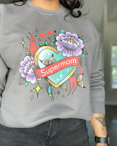 Supermom Tattoo Sweatshirt Charcoal Gray