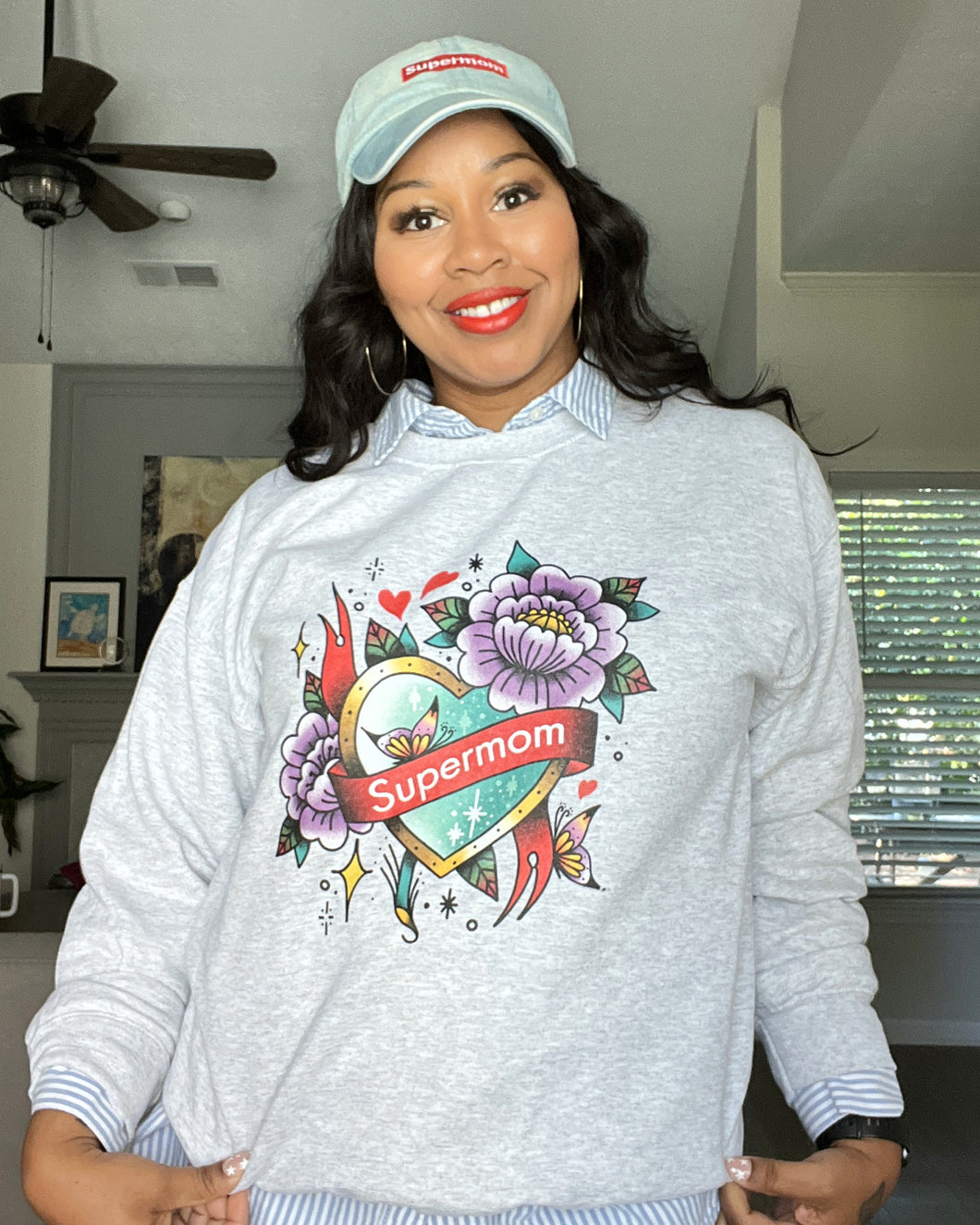 Supermom Tattoo Sweatshirt Light Gray